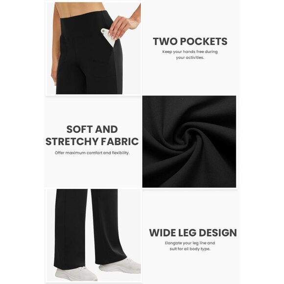 Wide Leg Pants Woman High Waist Yoga Pants with Pockets Loose Stretch Dress Work - Picture 4 of 5